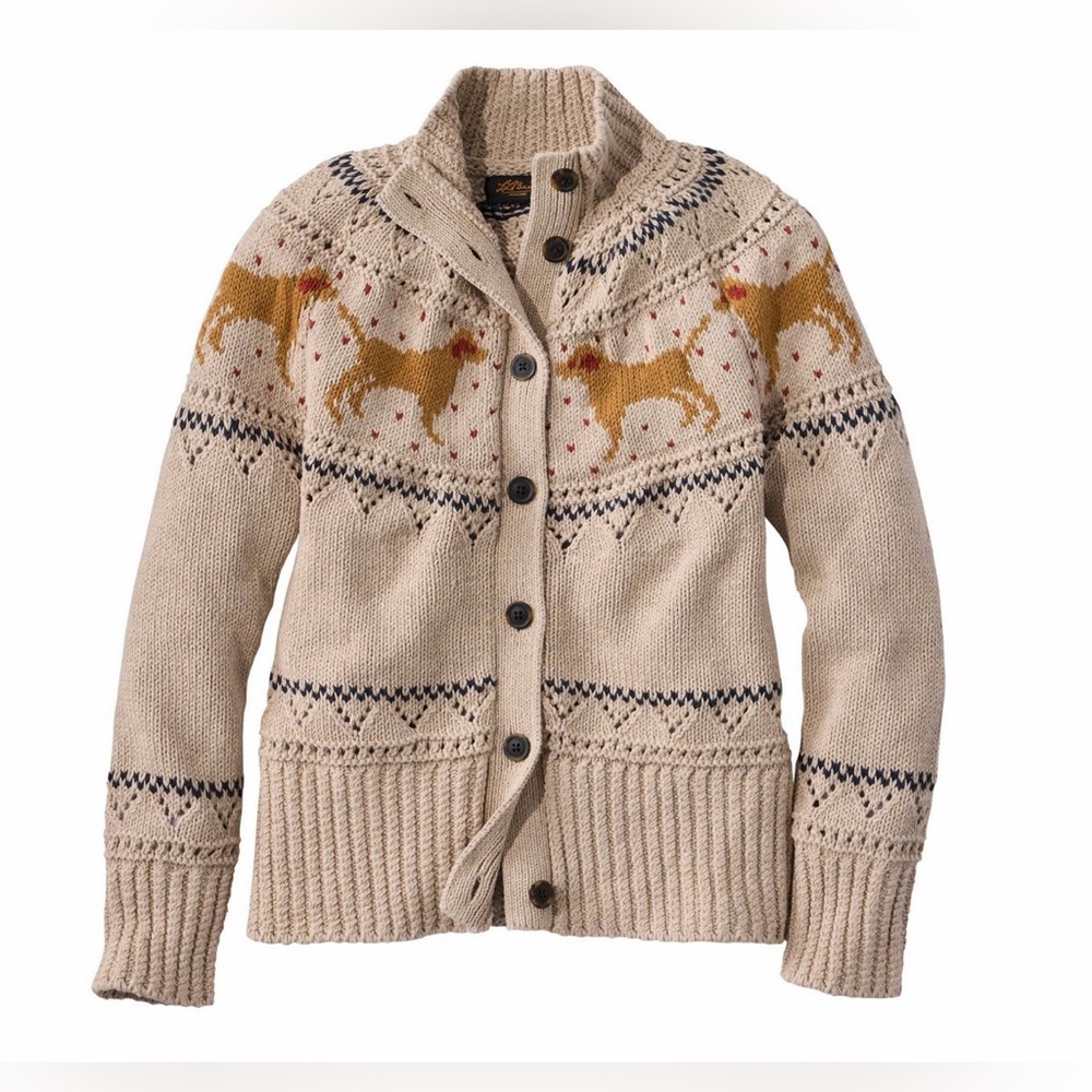 L.L Bean NWT Signature Cotton Fisherman Sweater, Short Cardigan Fair Isle Small - Picture 2 of 9
